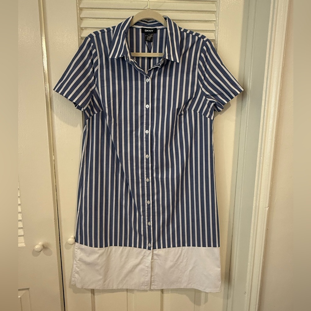 DKNY Striped Blue and White Top